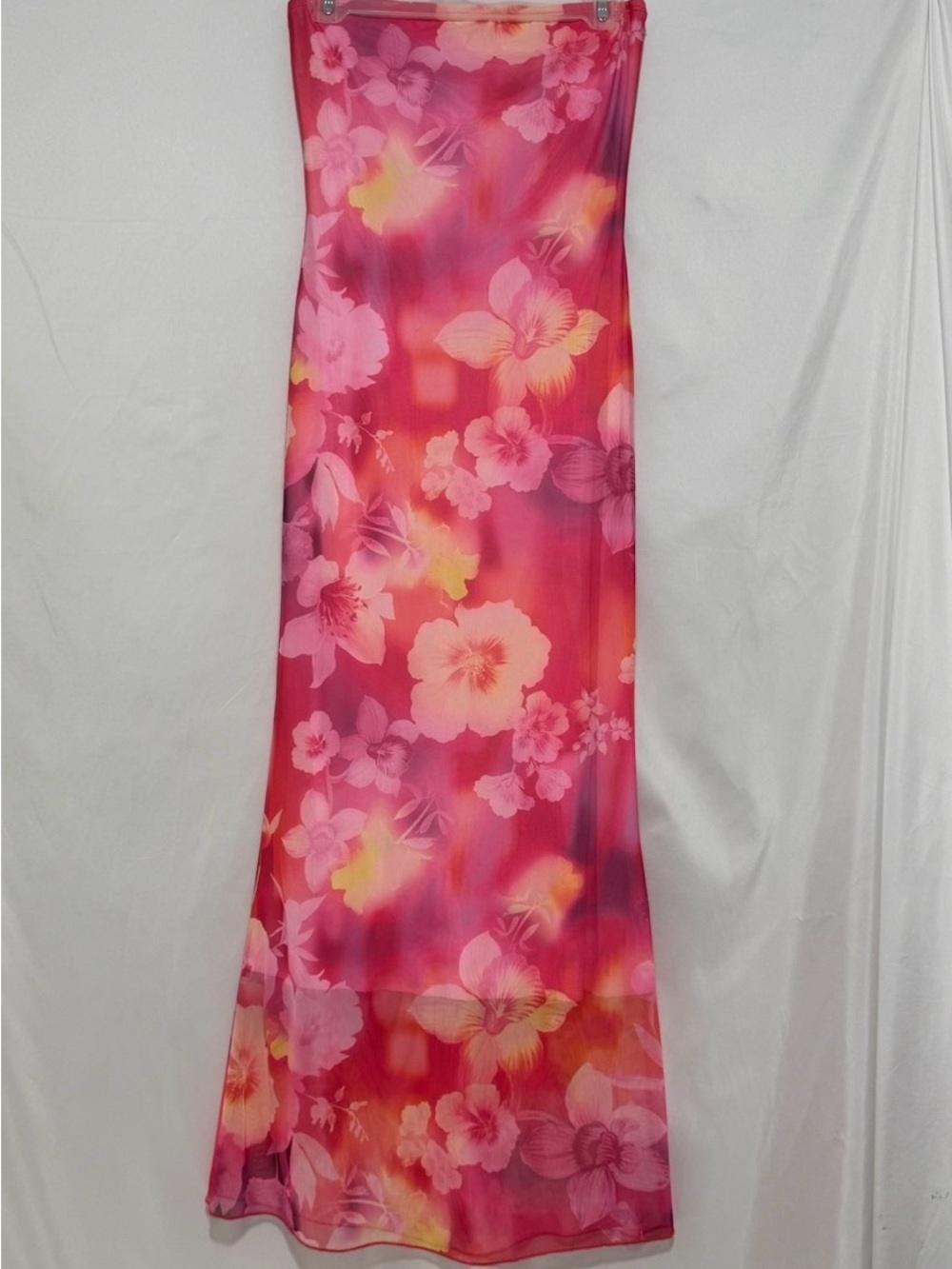 Floral Pink Strapless Maxi Dress Size L